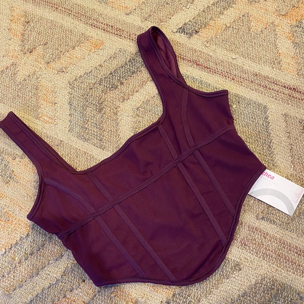 NWT Parthea Purple Zip-Back Bustier Corset Steampunk Goth Edgy  - Size L